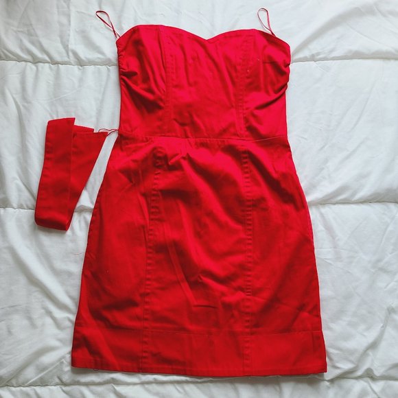 h&m red strapless dress Women's Dark red Appliqud bandeau mini dress